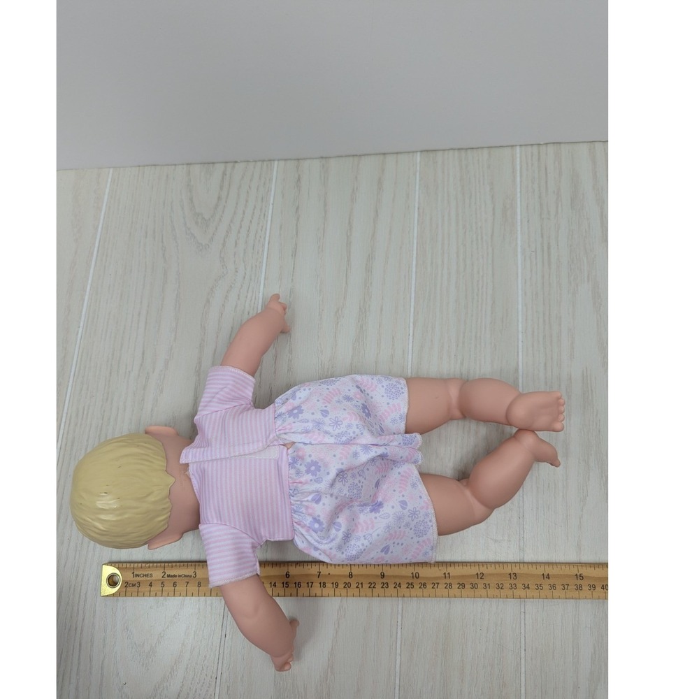 Jakks Pacific baby doll girl pink stripes purple flowers blonde soft body 14" - Picture 3 of 7